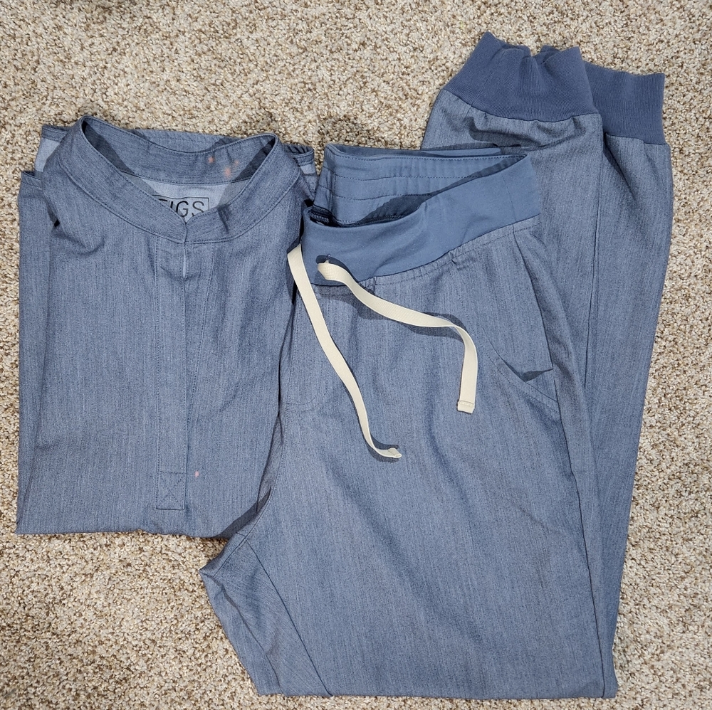 Heather denim Figs set- L rafaela top and LT zamora joggers